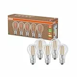 Osram Hocheffiziente LED Lampen mit Energieeffizienz Klasse A, Vorteilspack mit 5 Leuchtmittel, ersetzt herkömmliche 60W Glühbirnen, warmweiß(2700K), E27, Filament Glas