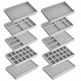 QWORK® 10 Stück Stapelbarer Schmucktablett Organizer aus Samt - 21x12x2.5cm - Schubladeneinsatz für Halsketten, Armbänder, Ringe und Ohrringe