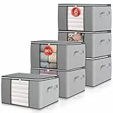 GoMaihe 6 Stück Aufbewahrungstasche Aufbewahrungsbox mit Deckel Kleiderschrank Organizer Faltbare Kleideraufbewahrung Umzugskartons mit Verstärkt Griff für Kleidung Bettdecken Kissen 90L Grau