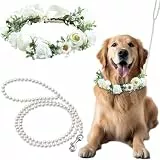 runrayay Hunde-Blumenhalsband mit Hochzeitsleine, Perlen für Hunde, 120 cm, 4 Fuß, Perlenbesetzt, für Haustiere unter 12 kg