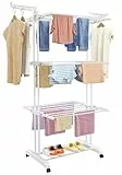 SIMPDIY Wäscheständer Wäschetrockner Turm, Turm-Wäscheständer mit 6 Klappbare Flügel und 2 Seitenflügel, Standtrockner Wäscheturm mit Rollen für Innen und Außen, Weiß