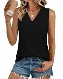 PLOKNRD Damen Tank Top Sommer Locker Oberteile Ärmellose V Ausschnitt Tops Shirts 2026 Schwarz XL