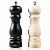 Bill.F Salz- und Pfeffermühlen-Set, Holz-Pfeffermühle, 2er-Set Manuelle Salz-Pfefferstreuer-Mühle, nachfüllbar, 7 Zoll (Schwarz und Beige)