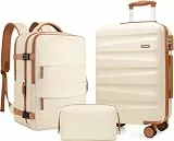 UKEIN Gepäck-Set mit Rucksack, Polycarbonat-Handgepäck, Fluggesellschaftsgenehmigung mit Spinnrädern, Hartschalen-Reisekoffer-Set mit TSA-Schloss, Beige, Carry On 3 Piece Set (20inch), Gepäck mit