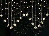 BLOOMWIN Sterne Lichterkette Weihnachten Warmweiß 2x1M, Lichtervorhang Weihnachtsbeleuchtung Fenster, Lichterkette Weihnachtsdeko Fenster Innen, 8 Modi 104 LEDs USB Lichterkettenvorhang