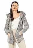 Sublevel Damen Fleece-Mantel: Kuschelige Teddyfleece Kapuzenjacke, Langarm, Warm und Bequem, Freizeitjacke in Schwarz, Rosa, Weiß, Grau light-grey M