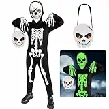 Hoiloie Skelett Kostüm Kinder,Halloween Kostüm Kinder,Skelett kostüm kinder Leuchtend für Jungen und Mädchen(5-7 Jahre)