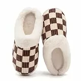 Waysoland Hausschuhe Damen Herren,Flauschige Damen Plüsch Pantoffeln aus Memory-Schaum Kariert Rutschfeste Sohle für Schlafzimmer Winter Slippers für Drinnen Draußen(Fluffy Braun,38/39 EU)