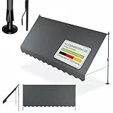 Juskys® Klemmmarkise Kapstadt 400x120 cm - Höhenverstellbar & UV-beständig - Balkon & Terrasse - Wetterfest & Sichtschutz - Terrassenüberdachung Grau