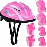 CLISPEED Fahrradhelm Mit Knieschoner Kinder, 7-in-1 Kinderhelm Schoner Inliner Kinder Protektoren Set Ab 3–8 Jahre Verstellbar Knie und EllenbogenschüTzer für MäDchen Jungen Skateboard Fahrrad Rollsch