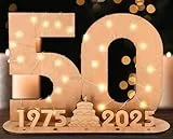 Giftota 2025 Originelle 50 Geburtstag Geschenk Frauen & Männer - Geldgeschenke Geburtstag 50 mit LED-Lichterketten - Dekorationen aus Holz - 50 Holz-Schild Gästebuch - Personalisierbares Geschenk