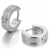 JewelryWe Schmuck Herren Damen Ohrringe, Edelstahl, Sandgestrahlt Creolen Hoop Huggie Ohrstecker, Silber Schwarz Gold (silber)