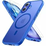 Miracase Magnetisch für iPhone 16 Hülle für Magsafe[mit 2 Schutzglas] Militärschutz Stoßfest Kratzfest Anti-Fingerabdruck Samtige Haptik Dünn Handyhülle für iPhone 16 6,1 Zoll, Blau-Ultramarin