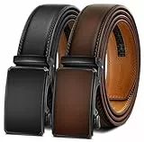 KEMISANT Gürtel Herren 2er Pack, Leder-Ratsche-Gürtel mit Einfachem Klick-Schiebesystem,3,5cm (1 3/8″),Individuell Anpassbar(Schwarz/Tiefbraun,115cm/32-38' taille verstellbar)