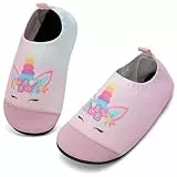 VOLHAL Hausschuhe Kinder Mädchen Junge Barfussschuhe Pantoffeln Lauflernschuhe Rutschfest Kindergarten für Atmung saktive Weich Kleinkinder Schuhe Unisex(Einhorn Farbverlauf 31EU)
