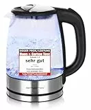EMERIO Glas Wasserkocher mit 1.7 Liter Volumen | 2200 Watt | blaue LED Innenbeleuchtung | 360° Basis | SIEGER Preis/Leistung Haus & Garten Test | bestes Borosilikatglas | BPA frei | WK-119988.7