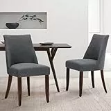 COLAMY Esszimmerstühle 2er Set, Moderne Küchenstuhl Polsterstuhl Stühle mit Rückenlehne, Stoff Dining Chairs mit Holzbeinen für Esszimmer, Küche, Restaurant mit Holzbeinen, Dunkelgrau