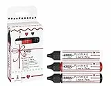 KREUL 49830 - Pluster & Liner Pen 3 x 29 ml in weiß, erdbeere und schwarz, Plusterfarbe zum Dekorieren und Verzieren, 3D Dekoeffekte durch Aufplustern im Backofen, mit Bügeleisen oder Fön