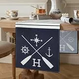 Modern Tischläufer 40x140cm Sommer Leinen Tischläufer Frühling Küche Esstisch Dekoration Tischläufer Blau Weiß Streifen Dekorativ Maritim Nautische Thema Muster für Esszimmer Party Hochzeits