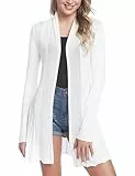Sykooria Strickjacke Damen Lang Leichte Cardigan Sommer Herbst Gestrickt Strickpullover Offene Pullover Elegant Longstrickjacke Weiß XL