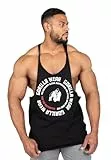 Gorilla Wear Melrose Stringer – Schwarz - Bodybuilding Tank Top Herren Logo Brust schmale Träger (DE/NL/SE/PL, Alphanumerisch, L, Regular, Regular, schwarz)