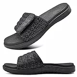 ONCAI Schwarz Dusch Badelatschen Herren mit Klettverschluss Offener Zeh Sports Badesandalen Sommer Freizeit Sandalen Hausschuhe Weich Arch Support Gummifußbett Pantoletten Größe 48