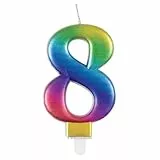 Metallische Geburtstagskerze - Zahl 8 - Regenbogen