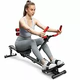 Rudergerät für Zuhause, Micyox Hydraulisches Fitness-Rudergerät mit 12 Widerstandsstufen, Multifunktionaler Rückenlehne, Micyox Heimtrainer Fahrrad Klappbar mit LCD-Display