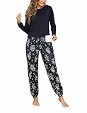 Jahetuul Schlafanzug Damen Pyjama lang Schlafanzüge für Damen Nachtwäsche Pyjamas Set Baumwolle Lounge Set Schlafbekleidung Pyjamahose mit Bündchen