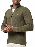 Indicode Herren Bermie Sweatjacke mit Stehkragen | Cardigan Herrenjacke Sweater Männer Army, XL