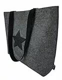Tebewo verschließbare Filztasche - praktische Einkaufstasche mit Druckknopf - modische Shopping Bag - Einkaufskorb aus Filz - faltbare Tragetasche - Grau mit Stern