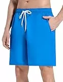 LYRIKER Badeshorts Herren Lang mit Reissverschlusstasche Innenhose, Knielang Atmungsaktiv Jungen Männer Badehose mit Tunnelzug Intensives Blau L