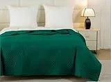 FEBE Tagesdecke Bettüberwurf 240x220 cm Dunkelgrün Überwurfdecke Sofadecke Sofaüberwurf Flauschig Mikrofaser Zimmer Deko Throw Blanket
