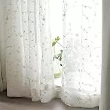 Freyamy Boho Blumen Gardinen Bauernhaus Voile Landhausstil mit Stangedurchzug,Weiß Outdoor Vorhänge Dekoschals Halbtransparent Vorhänge 2 Stück Wohnzimmer Vintage Stores Vorhang 240x140 cm (HxB)