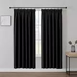 Joydeco Gardinen mit Kräuselband Vorhänge Blickdicht 2 Stück H 225 x B 140 cm Schienensystem Schwarz Verdunkelungsvorhang Thermovorhang Kälteschutz Schlafzimmer Blackout Curtains