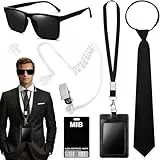 Lotvic 6 Pcs Agent Kostüm Zubehör, Men in Black Kostüm, GeheimdienstKostüm Set mit schwarzer Sonnenbrille Zip Krawatte Hörer Brosche ID Karte und Kartenhalter Accessories für frauen Männer Kinder