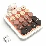 FELiCON Kabelloser Numeric Keypad, Tragbarer 18-Tasten-Mini-Nummernblock mit Retro-Rundtasten und 2,4G-Empfänger, Abnehmbare Silikonhülle mit Niedlichem Bärenmotiv für PC, Laptop, Computer - Milk Tea