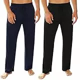Marvmys Schlafanzughose Herren Lang Baumwolle Einfarbige Pyjamahose Schlafhose Haushose Freizeithose Yogahose mit Gürtel und Taschen