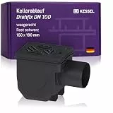 KESSEL Kellerablauf Drehfix DN 100 Typ 5-27301 Schlitzrost Kunststoff schwarz | Bodenablauf mit integriertem Rückstauverschluss 2 Klappen + handverriegelbarer Notverschluss | Schlammeimer | EN 1253