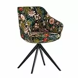 B&D home® Esszimmerstuhl Pandora drehbar – gepolsterter Schalenstuhl mit Armlehnen, 360° Drehfunktion, Samtstoff im Blumenmuster, modernes Design für Esszimmer, Küche & Arbeitszimmer