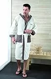 Gözze 70413 Sauna Kapuzen-Bademantel - 100% Baumwolle - (wollweiß-Taupe, S)