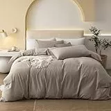 Gezu Bettwäsche 135x200 Baumwolle Braun Khaki Taupe 4 Teilig Beige Leinenfarbe Uni Unifarben Einzelbett Bettwäsche Set Weiche Baumwollgefühl Bettbezug und Kissenbezüge 80x80cm mit Reissverschluss