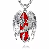 INFUSEU Drachen Kette, Kristall Halskette Nordischer Drache Eingewickelt Zylinder Edelstein Vintage Karneol Anhänger Heilkristall Gothic Natürlicher Kristallschmuck Geschenk für Männer Frauen