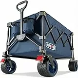 Overmont Faltbar Bollerwagen Klappbar Handwagen - mit Geländegängige Breite Räder - bis 150 kg Tragkraft - für Camping Sport Einkaufen Garten Blau