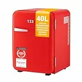 TZS First Austria - Retro Mini Kühlschrank 40L lautlos - Kleiner Minikühlschrank im Vintage-Design mit Innenbeleuchtung & 2 Türfächern - Minibar für Camping, Büro, Schlafzimmer & Hotel - rot