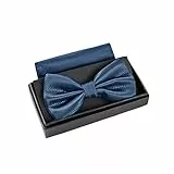Massi Morino Fliege Royalblau mit Einstecktuch für Herren Set - Anzug Herrenfliege zur Hochzeit - Verstellbare Schleife in Blau