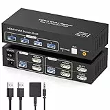 TJCXELE 4K120Hz HDMI KVM Switch 2 PC 2 Monitore USB 3.0 KVM Umschalter Dual Monitor für Zwei Computer teilen Dual Monitor und 4 USB Ports mit DC 12V/1A Adapter & Desktop Controller