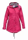 MADSea Damen Regenmantel Friesennerz 62058 | halblanger wasserdichter Regenparka | winddicht mit maritimen, weiß/blauen Innenfutter | Kapuze Außentaschen mit Reißverschluss, pink, 38