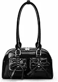 HICARRY Handtasche Damen PU Leder Schultertasche Y2K Shoulder Bag Women Tote Purse Kleine Handtaschen mit Bogen Cute Ita Bag Japanische Ästhetische Tasche Geldbörse (Schwarz)