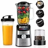 LEHMANN Standmixer 3-in-1 mit Glasbehälter 1,7 L, To-Go-Trinkflasche & Mahlwerk, 10 Geschwindigkeiten, Puls, 3 Programme für Smoothie, Milkshake, Eis-Crush, Spülmaschinengeeignete Teile, 1400 W